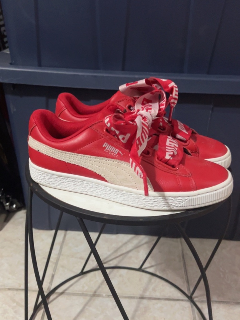Puma Red Low-Top Sneakers with Cream Formstrip and Branded Ribbon Laces